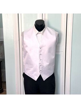 Classic White Luxury Satin Closed Back Vest Wedding Prom Men’s Choir L Large